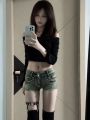 Low Waist American Shorts Hot Girl Tight Denim Super Short Shorts Women's Retro Spring and Summer New All-Matching Base Hot Shorts.