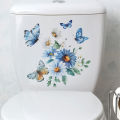 Toilet Stickers Watercolor Floral Chrysanthemum Butterfly Wall Stickers Durable Waterproof Bathroom Decor With Self-adhesive. 