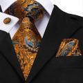 Hi-Tie 100% Silk Luxury Mens Ties Floral Black Gold Ties Paisley NeckTie Pocket Square Cufflinks Set Men's Wedding Party Tie. 