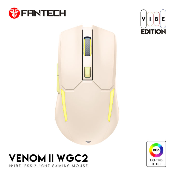 FANTECH WGC2 VENOM II VIBE  2.4G Wireless Gaming Mouse Pixart 3212 2400DPI RGB Rechargeable Mouse Ergonomic Mice Gaming Gammer For Laptop PC Beige