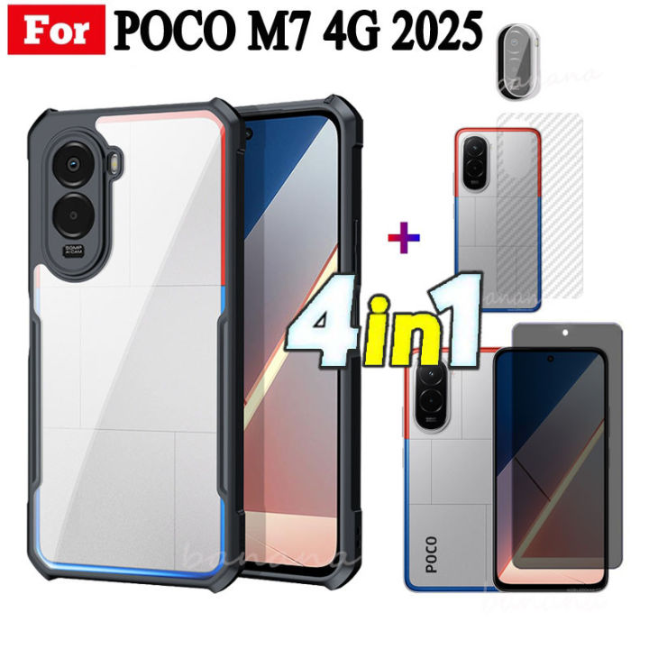 4 in 1 Xiaomi Poco M7 4G Shockproof Phone Case For Poco M7 Pro 5G Poco M7 Plus Poco F7 Full Coverage Tempered Glass Screen Protector and Lens Film and Back Film
