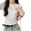 Small Red T T-shirt Women's Short-Sleeved Short Tight Hot Girl Top Summer New Solid Color Slim-Fit Shoulder T-shirt. 