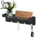 Wall Hanging Storage Rack Punch-free Stainless Steel Key Holder Organizer With 5 Key Hooks Extra-deep Tray. 