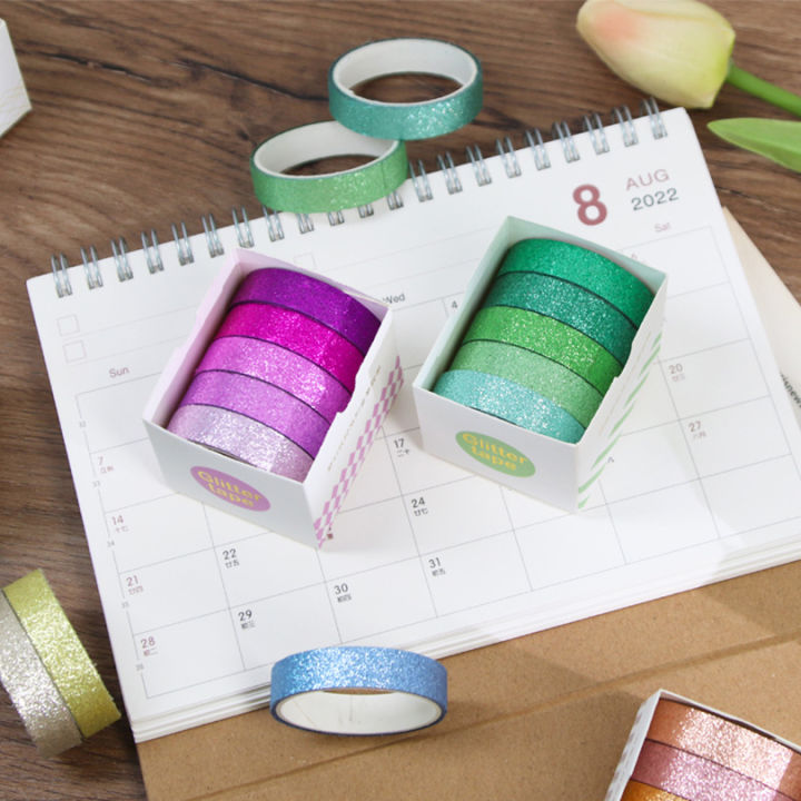 5Pcs%20Glitter%20Washi%20Tape%20Set%20Basic%20Masking%20Tape%20Journal%20Supplies%20Washitape%20Stationery%20Scrapbooking%20Album%20Decorative%20Adhesive%20Tape%20-%20Image%203