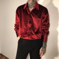 Velvet Red Luxury Clothes For Mens Burgundy Velour Shirts Mens Retro Elegant Plush Blouse Black Mens Shirts Unusual Party Club. 