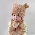 Toddler Winter Bear Hat Scarf Set Kids Earflap Beanie Warm Fleece Scarves Wrap Baby Girl Boy Neck Warmer. 