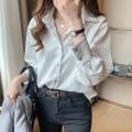Striped Shirt Women's Design Sense Niche New Spring and Autumn Chiffon Top Professional OL Lightly Mature Shirt.