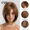 ESIN Synthetic Hair Medium Brown Straight Wigs for Women Wigs With Bangs Heat Resistant Party Daily Natural. 