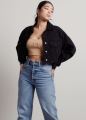 WOMENS BLACK DISTRESSED CROPPED DENIM JACKET. 