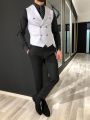Men's Suit Vest Double Breasted Sleeveless Wedding Groom Vest Retro Slim Fit Work Wear Business Waistcoat.