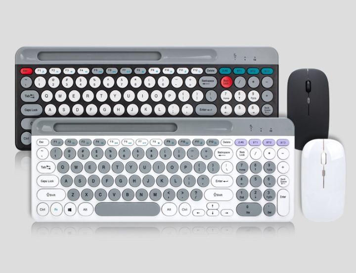 Multifunction Wireless Keyboard and Mouse Combo, Multi-Device (Bluetooth+2.4G) Keyboard Mouse with Phone Tablet Holder