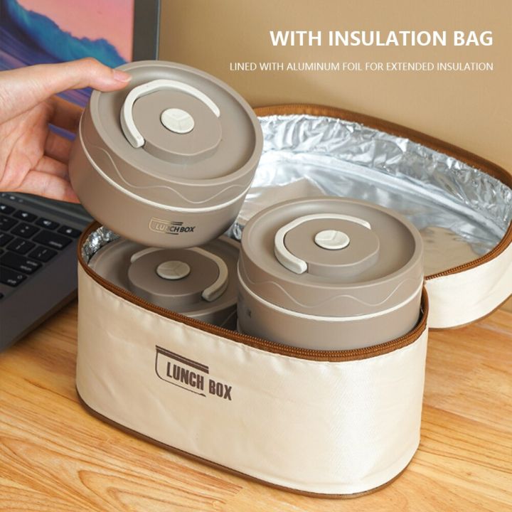 Bento Lunch Box Set Portable Keep Warm Lunch Container With Insulated Bag Stainless Steel Thermal Food Container Tableware