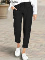 Women's Pants New In Korean Fashion Commuter High Waist Women Clothes Cotton Lace-up Pencil Wide Trousers Streetwear Black Pants.