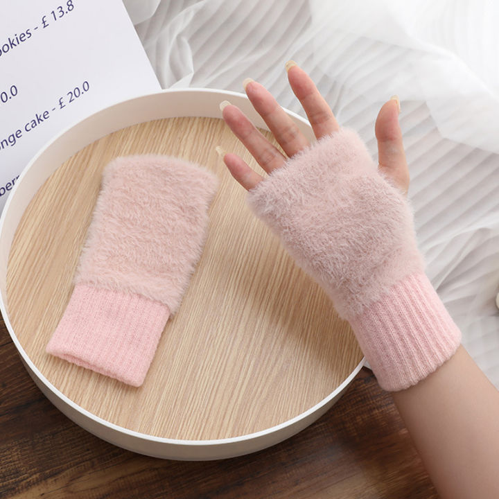 1%20Pair%20Soft%20Winter%20Gloves%20for%20Women%20Half%20Finger%20Gloves%20for%20Girls%20Fingerless%20%20Wrist%20Warmers%20Fluffy%20Mittens%20-%20Image%202