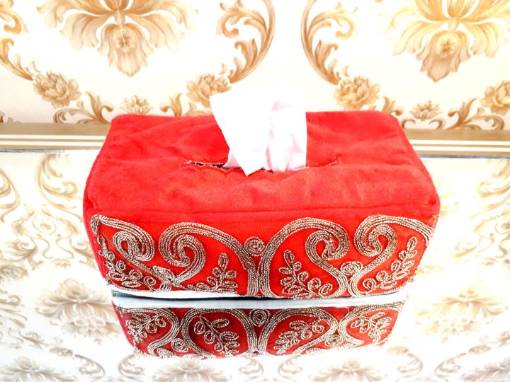 Tissue%20Box%20Holder/Cover%20Made%20By%20Pakistani%20Velvet%20Measurement%20Length%209.5%20Inch%20Wide%205%20Inch-Multicolored%20-%20Image%202
