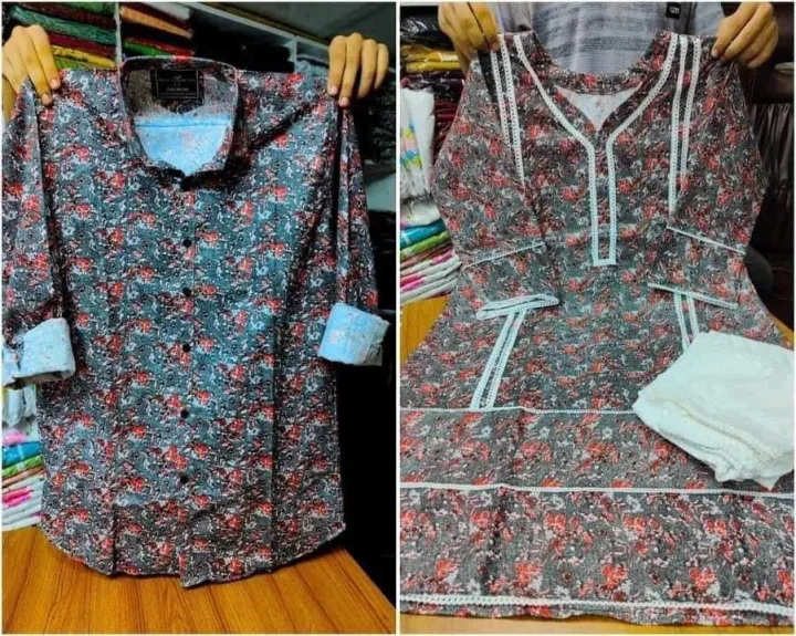 Ready%20Made%20Mix-Cotton%20Viral%20Couple%20Set/Matching%20Dress/Traditionally%20Dress/%20Fashionable%20Long%20Salwar%20Kameez/%20Full%20Sleves%20Shirt%20For%20Stylish%20Woman%20/%20Man%20(2pis)%20-%20Image%202
