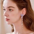 1 Pair Trendy Korean Purple Crystal Butterfly Drop Earring for Women Girls Fashion Tassel Chain Rhinestone Earring Party Wedding Jewelry Gift. 