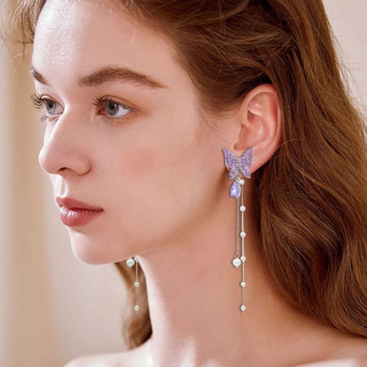 1%20Pair%20Trendy%20Korean%20Purple%20Crystal%20Butterfly%20Drop%20Earring%20for%20Women%20Girls%20Fashion%20Tassel%20Chain%20Rhinestone%20Earring%20Party%20Wedding%20Jewelry%20Gift%20-%20Image%204
