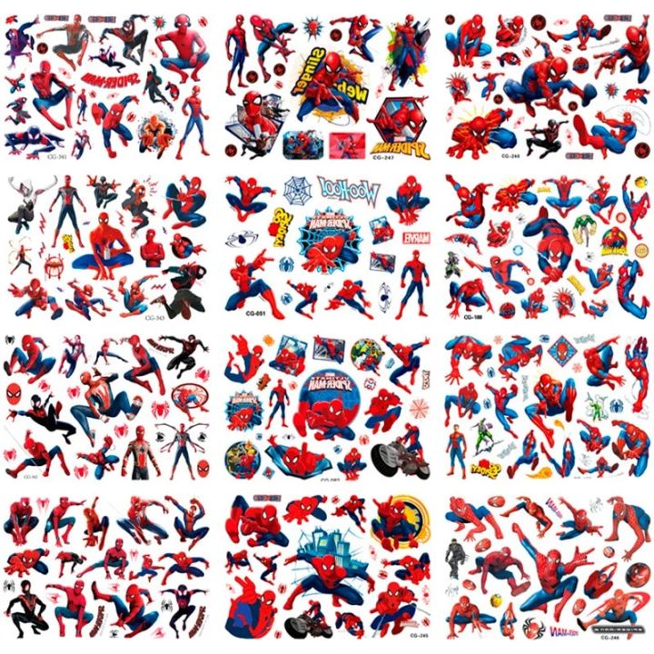 1Pcs Avengers Spiderman Tattoo Stickers Spider Man Cartoon Tattoo Sticker Kids Birthday Party Toys Gifts Cute Tattoo Stickers