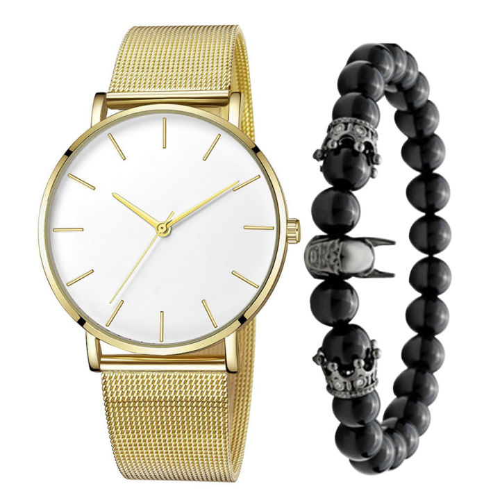 6023%202%20Pcs%20Men's%20Quartz%20Watch%20Set%20Round%20Dial%20Simple%20With%20Bracelet%20Watch%20Accessories%20-%20Image%202