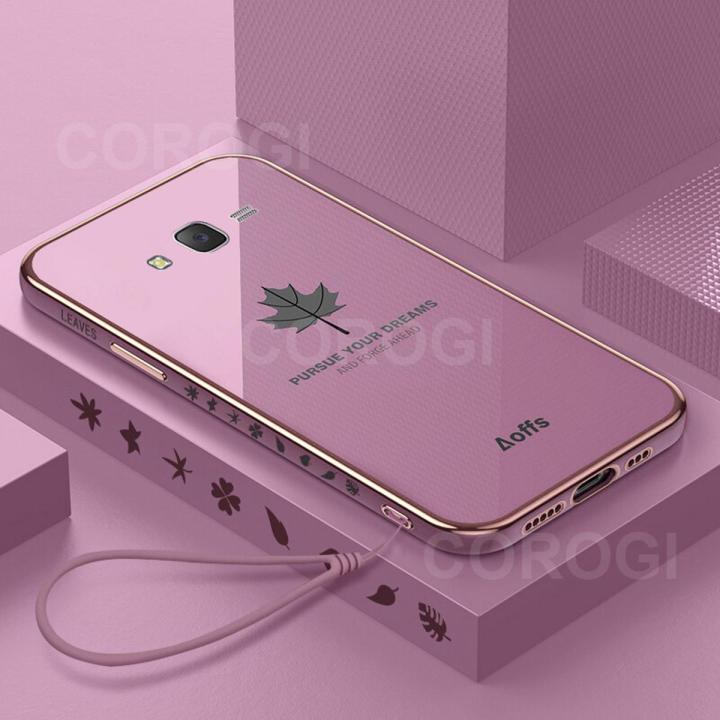 COROGI for Samsung Galaxy Grand Prime Back Cover with Lanyard Luxury  Plating Maple Leaf Stylish Fancy Case Soft Silicone Square Mobile Phone  Cases
