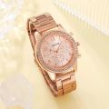 6PCS Set Rose Gold Luxury Watch Women Ring Necklace Earring Rhinestone Fashion Wristwatch Casual Ladies Bracelet Watches. 