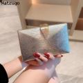 Metallic Party Clutch Purse Box Shape Evening Bags Gold Silver White Handbag Purses Women Bridal Wedding Metal Clutches Bag.
