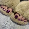 24pcs Glitter Purple Aurora y2k False Toe Nails with Designs Cat's Eye Foot Nails Full Cover Press on Square Feet Nail Tips.