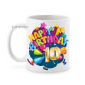 10 th Happy Birthday  Printed Ceramic Coffee Mug White - Mug Gift for Friend, Brother, Sister, and Partner INTE-9610 - Coffee Mug. 