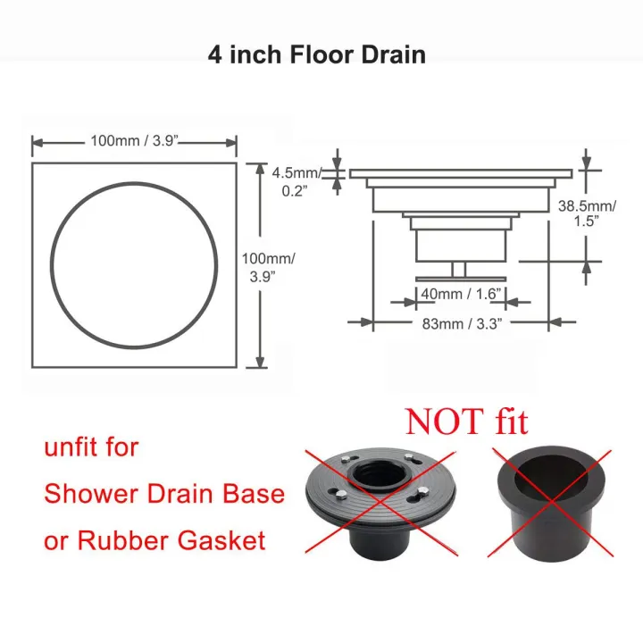 Durable%204%20Inch%20Square%20Shower%20Drain%20with%20Removable%20Cover%20Grate,%20Brass%20Anti%20Clogging%20and%20Odor%20Point%20Floor%20Drain%20Assembly%20with%20Hair%20Catcher%20Strainer,%20Matte%20Black%20-%20Image%205