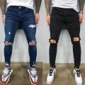 Ripped Men Jeans Slim Fit Skinny Pants High Quality Spring Summer Fashion Washed Vintage Blue Hip Hop Pants Streetwear Trousers.