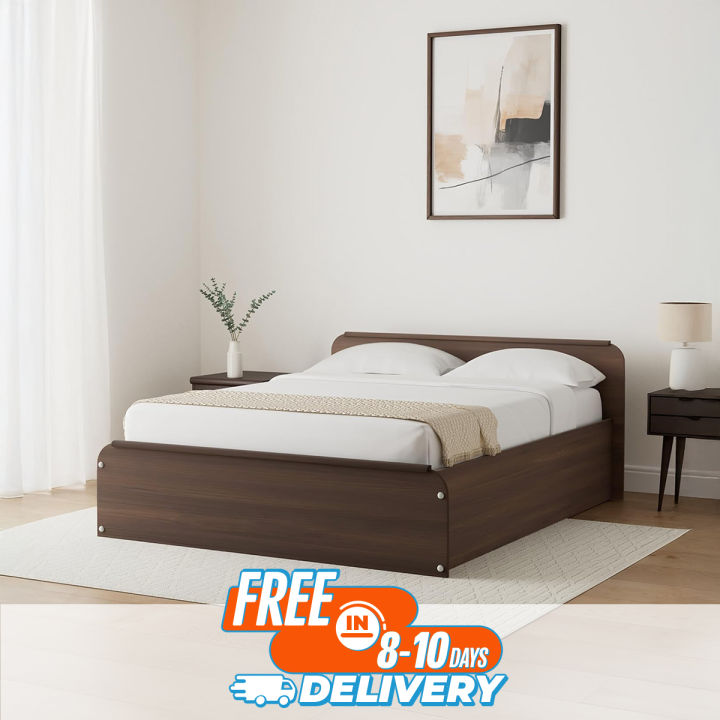 Nice Furniture- Polaris Engineered Wood Box Bed With Box Storage Khat (Walnut Finish),