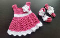 Baby Kids Girls Sweater Dress Knit Crochet Dresses Clothes with hair band and shoe combo. 