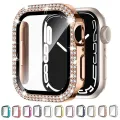 Diamond Cover+Glass for Apple Watch SE Series 7 6 4 3 5 2 Bling Case For Iwatch 41 45mm 38 42mm 40 44mm Women Watch Accessories. 