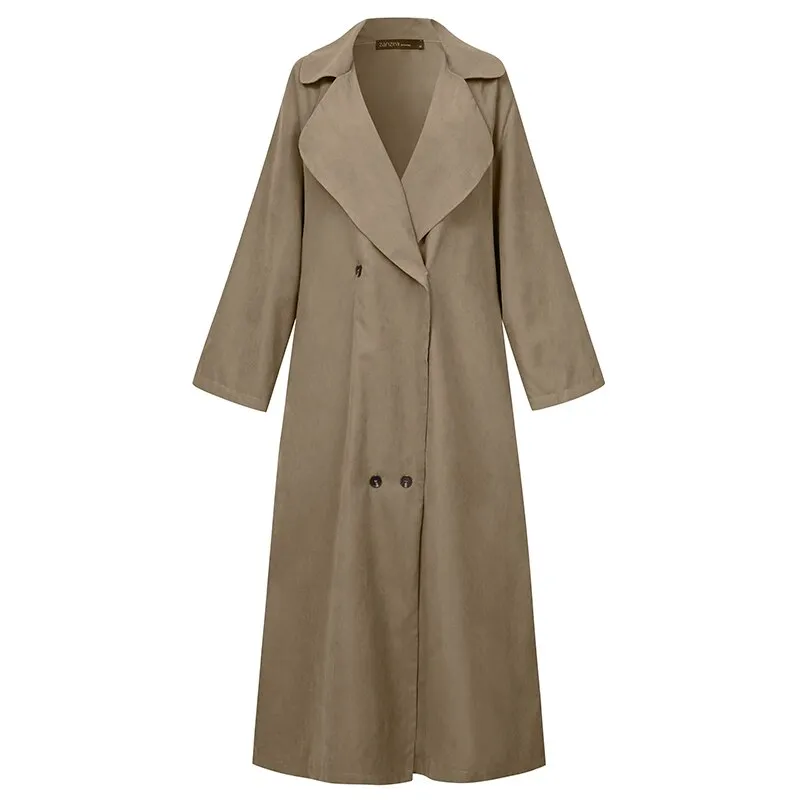 Fashion Solid Trench Women's Maxi Jackets Casual Lapel Double