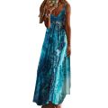 2023 Summer Oversized Women's Sleeveless A Version Long Dress Cross border V-neck Positioning Flower Loose Strap Dress.