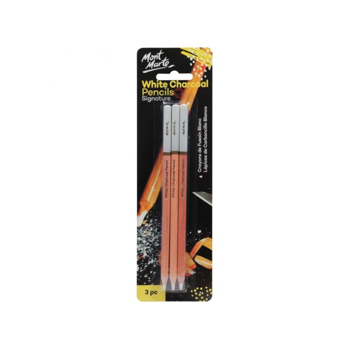 Mont Marte White Charcoal Pencil Set – 3 Pcs for Highlighting, Sketching & Toned Paper Drawing