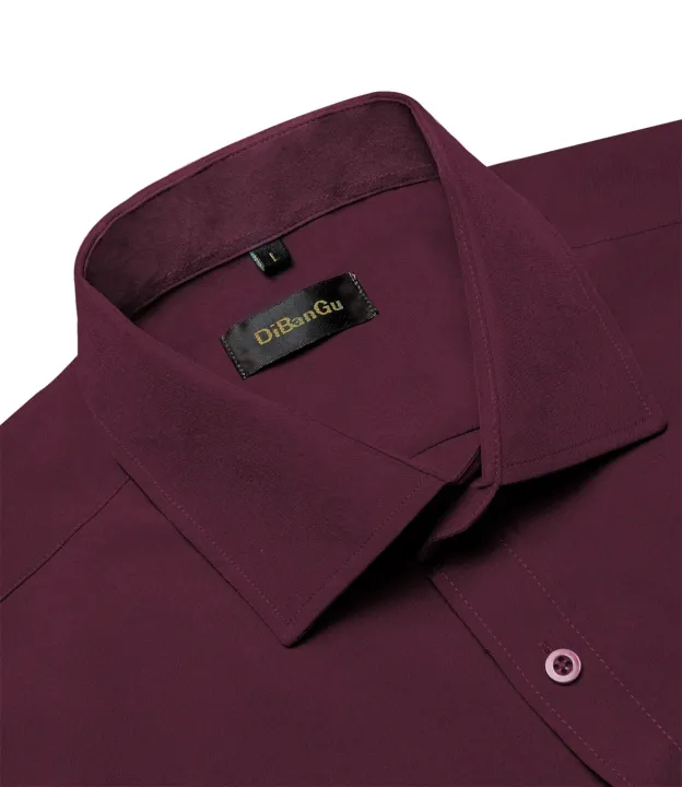 Burgundy%20Men%20Cotton%20Casual%20Short%20Sleeve%20Summer%20Shirt%20Solid%20Men%20Clothing%20Work%20Social%20Business%20Loose%20Blouse%20Tops%20-%20Image%204