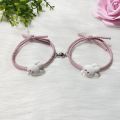 New Hugging Bear Bunny Magnetic Couple Bracelet Kid Friend tudent Cartoon Rubber Band Hair Rope Fahion Gift 1Pair.
