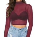 Transparent Mesh Tops Women Blouse T Shirt See Through Long Sleeve Sheer Slim Turtleneck Shirts Crop Tops for Women Tunics.