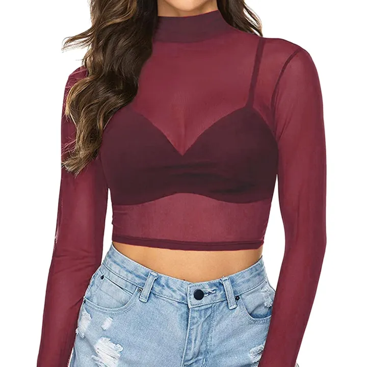 Transparent%20Mesh%20Tops%20Women%20Blouse%20T%20Shirt%20See%20Through%20Long%20Sleeve%20Sheer%20Slim%20Turtleneck%20Shirts%20Crop%20Tops%20for%20Women%20Tunics%20-%20Image%202