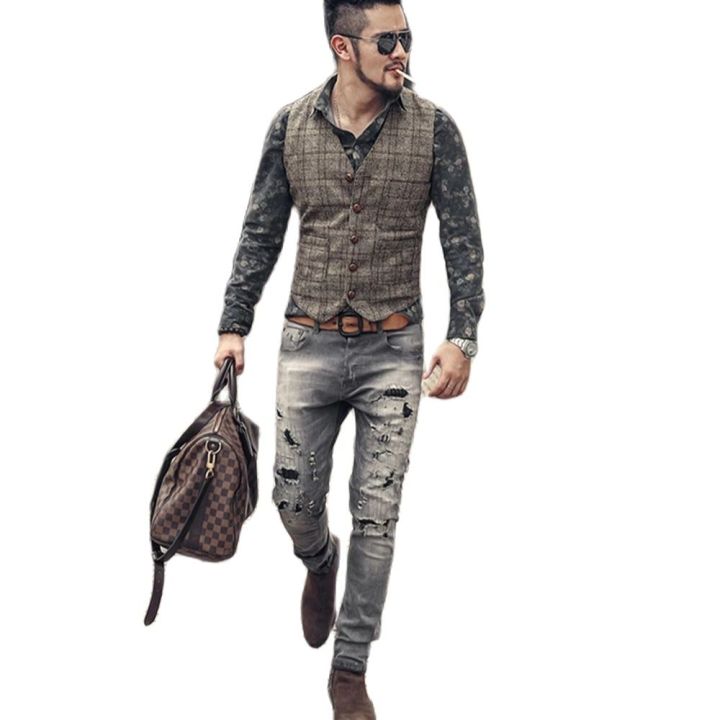 Mens%20Suit%20Vests%20Men%20Brown%20Black%20Waistcoat%20Vest%20Man%20Plaid%20Steampunk%20Jacket%20Striped%20Tweed%20V%20neck%20Slim%20Fit%20Gilet%20Wedding%20Clothing%20-%20Image%203