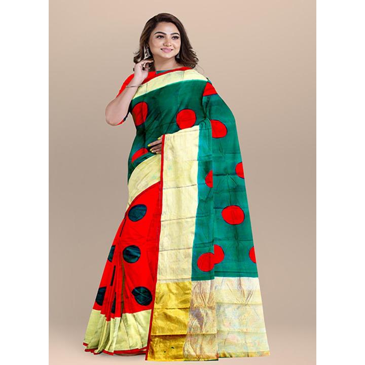 16 December Special Red & Green Combnation Color Silk  Saree  For Women - Sari
