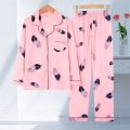 100% High-End Double-Sided Pajamas Women's Summer Long-Sleeved plus Size Korean-Style Middle-Aged and Elderly Spring and Autumn Mom Suit Home Wear. 