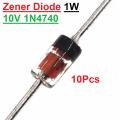 10Pcs- Zener Diode 1W 10v 1N4740 Through Hole Voltage Regulator Zener Diodes DO-41 DIP Values Assortment Kit For Electronics DIY. 