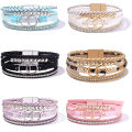 17 Styles Premium Color Matching Bracelet Multilayer Woven Leather Bracelet For Women Double Loop Magnet Buckle Hand Ornaments. 