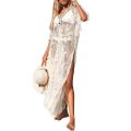 Women Lace Crochet Beach Bikini Cover Up Long Kaftan Dress Summer Kimono Maxi Dress Bathing Suit Beachwear maios de banho. 