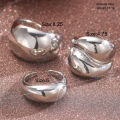 3Pcs Elegant Gold Geometric Curved Exaggerated Smooth Round Ball Open Rings Joint Ring Set. 