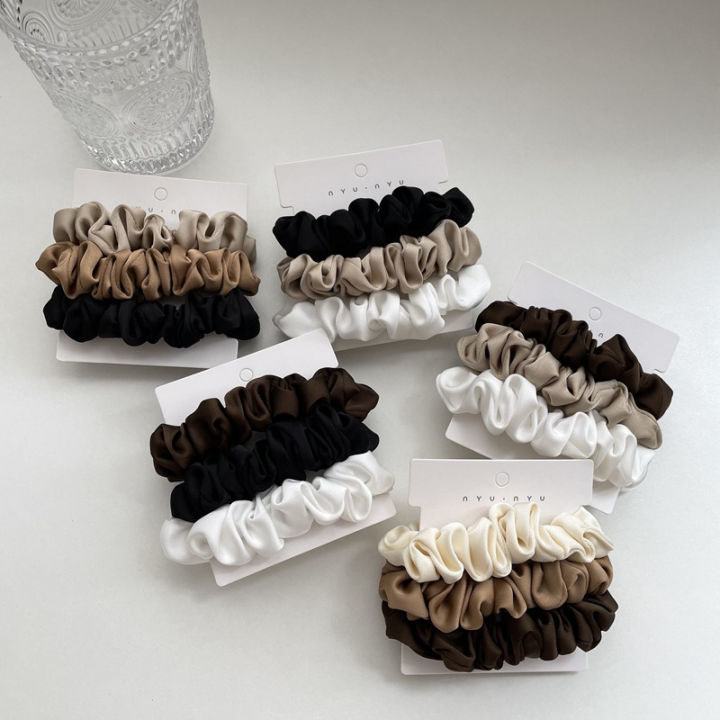 3Pc/set%20Silk%20Satin%20Scrunchies%20Simple%20Elegant%20Solid%20Color%20Small%20Intestine%20Hair%20Rope%20High%20Elastic%20Hairband%20French%20Hair%20Accessories%20Bayline%20-%20Image%202