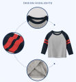 DSstyles Boys Long Sleeve Shirts Cotton Round Neck Tees Sleeve Patchwork Color T-shirt Fashionable Children's Tops. 